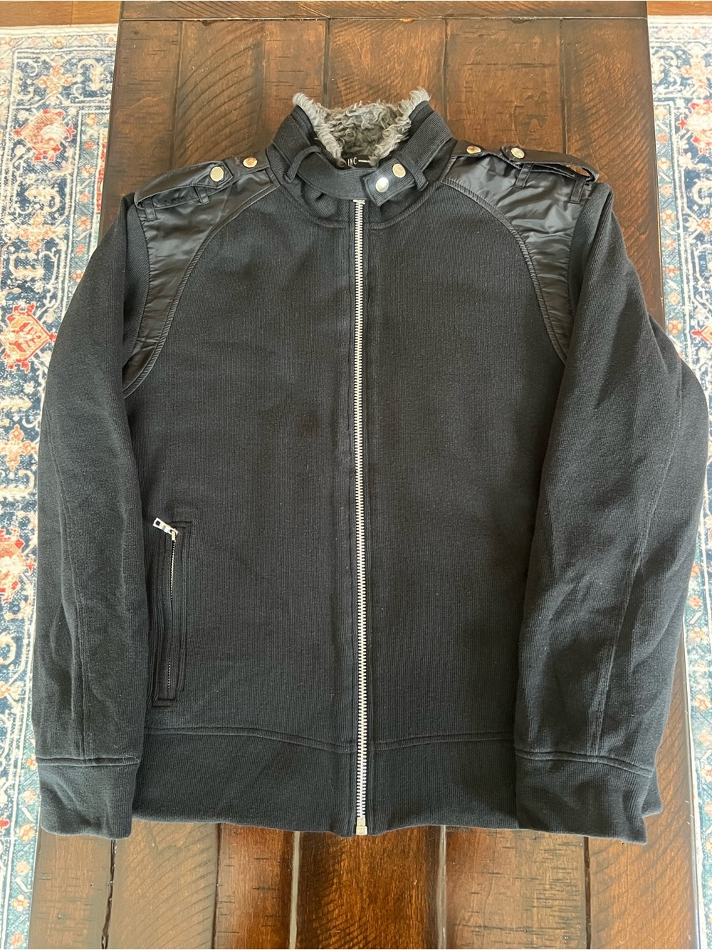 INC International Concepts Black Faux Fur Lined Moto Jacket L Y2K